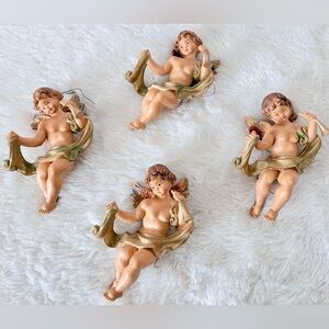 (4) Vintage Fontanini Depose Italy Cherubs Angels Victorian Christmas Ornaments